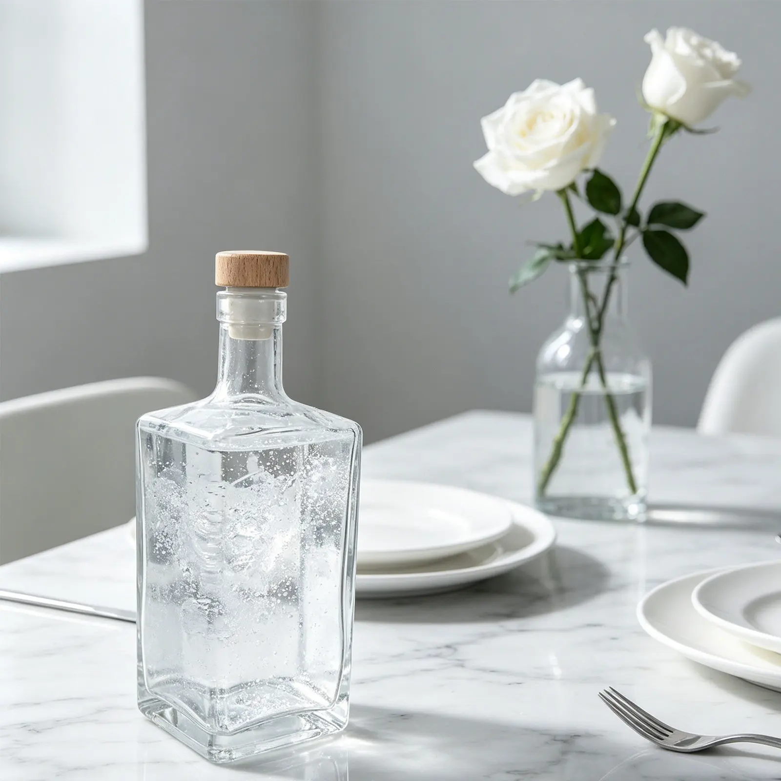 2Pcs Glass Liquor Bottles Clear Square Reusable Bottles Natural Cork Lids Ideal for Whiskey Vodka Brandy Storage Bar Party
