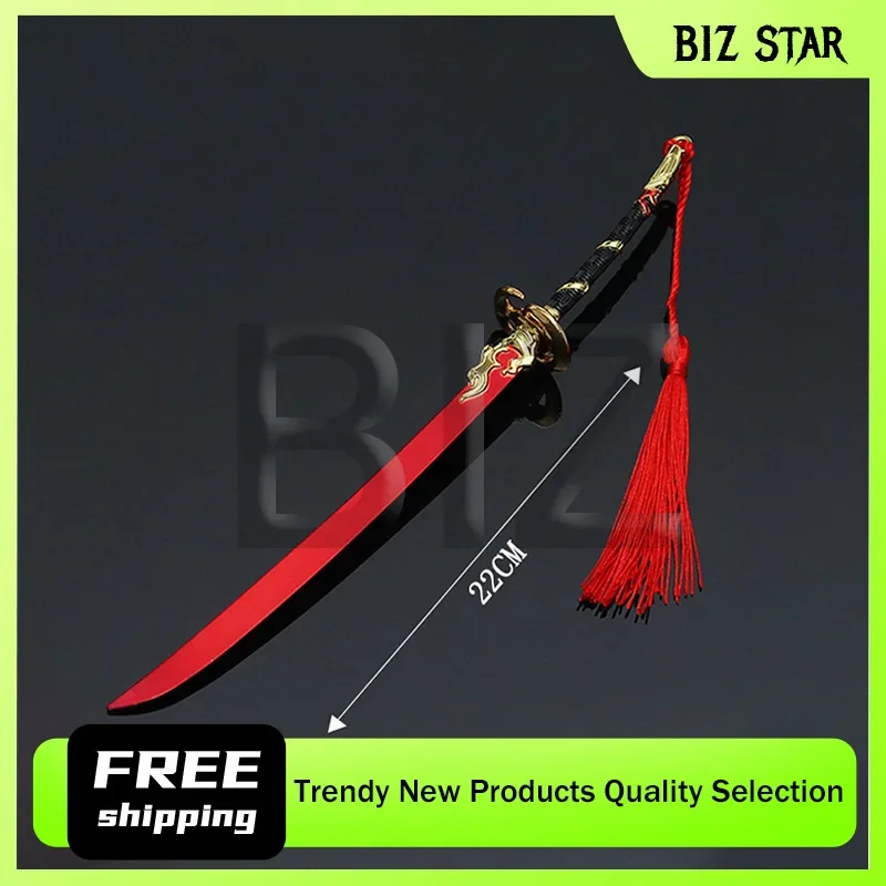 Armas de Metal Naraka Bladepoint de 22cm/8,66 pulgadas, Yin Yang, sombra roja, hoja de demonio, modelos de aleación, juguetes, adornos de cuchillos, periféricos de juego