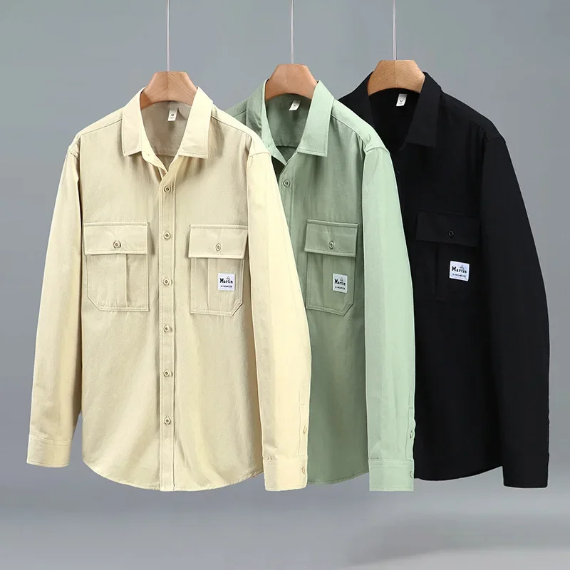 

Japanese Style Cargo Shirt Men Long Sleeve Spring Summer New Mens Shirts Double Pocket Designer Shirts Casual Pure Cotton Top