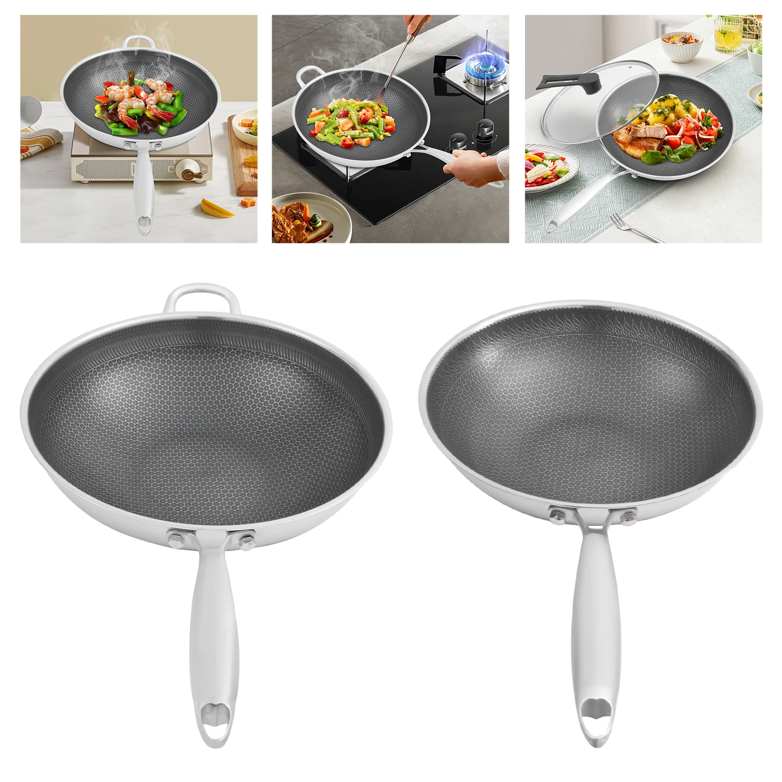 

Сотовый вок из нержавеющей стали 32 см/36 см, черная круглая сковорода для отелей, ресторанов