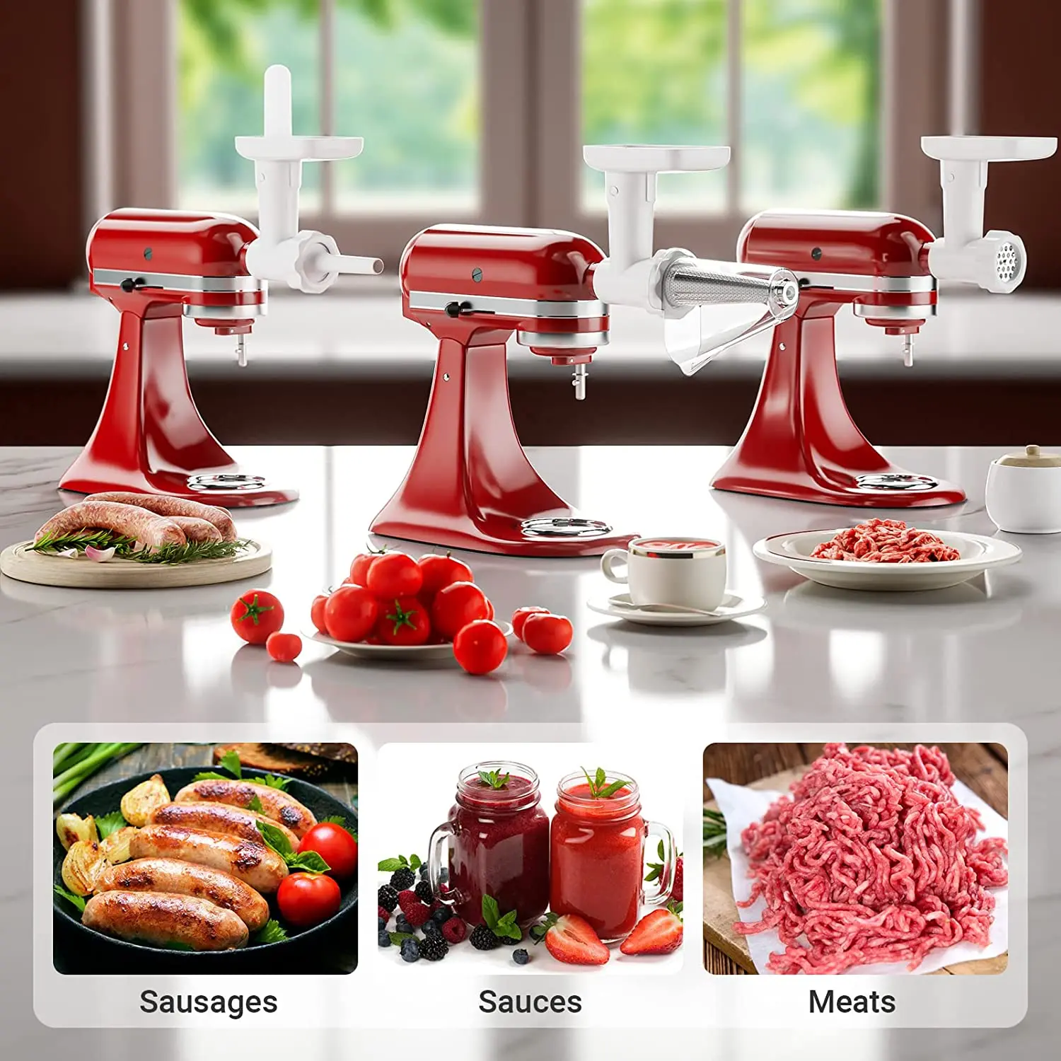 Fruit & Vegetable Strainer Attachment Set for Kitchenaid Stand Mixer, Includes Food Grinder Attachment with Sausage Stuffer Tube