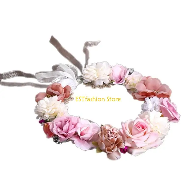 Y5GC زهرة عصابات العروس زهرة تاج الزفاف أكاليل الزهور لسوق المماطلة #4