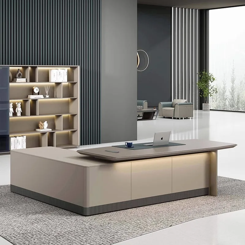

2024 New Internet Celebrity Light Luxury Boss Table Modern Atmosphere President Table Chairperson's Office Desk With Lights