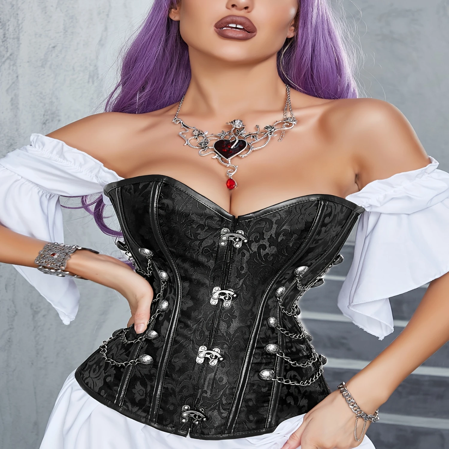 

Womens Gothic Corset Waist Cincher - Sturdy Steel Boned, Adjustable Lace-up, Flattering Bustier Top, Metal Zipper, Punk Style Wa