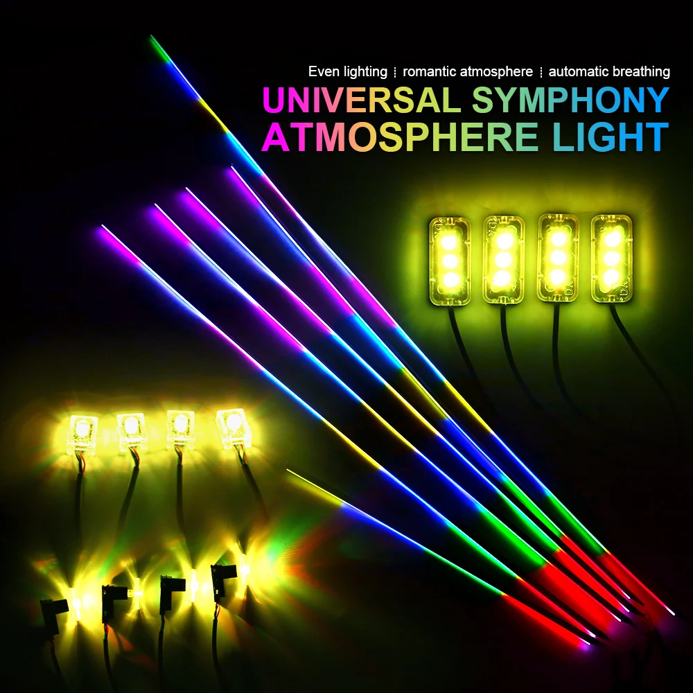 18/22 In 1 Dual Zone Symphony LED Car Ambient Light Rainbow Neon RGB Acrylic Strip Interior Decorations Streamer Atmosphere Lamp
