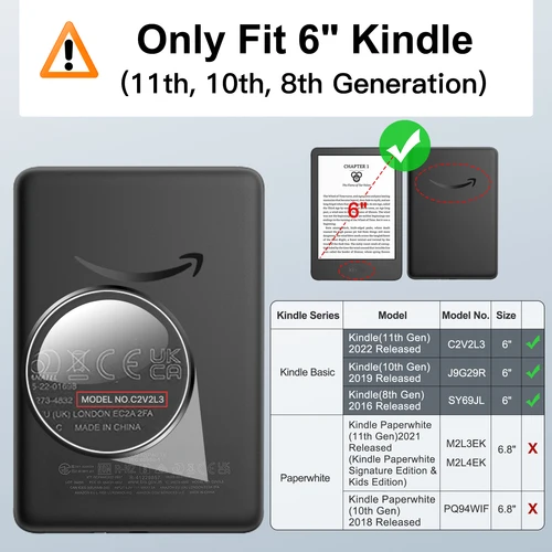 Imagen 2 del producto Funda para Kindle de 6 "", 11. a, 10. a y a generación, 2024, 2022, 2019, carcasa ultraligera de PU con encendido/apagado automático para Kindle 2024