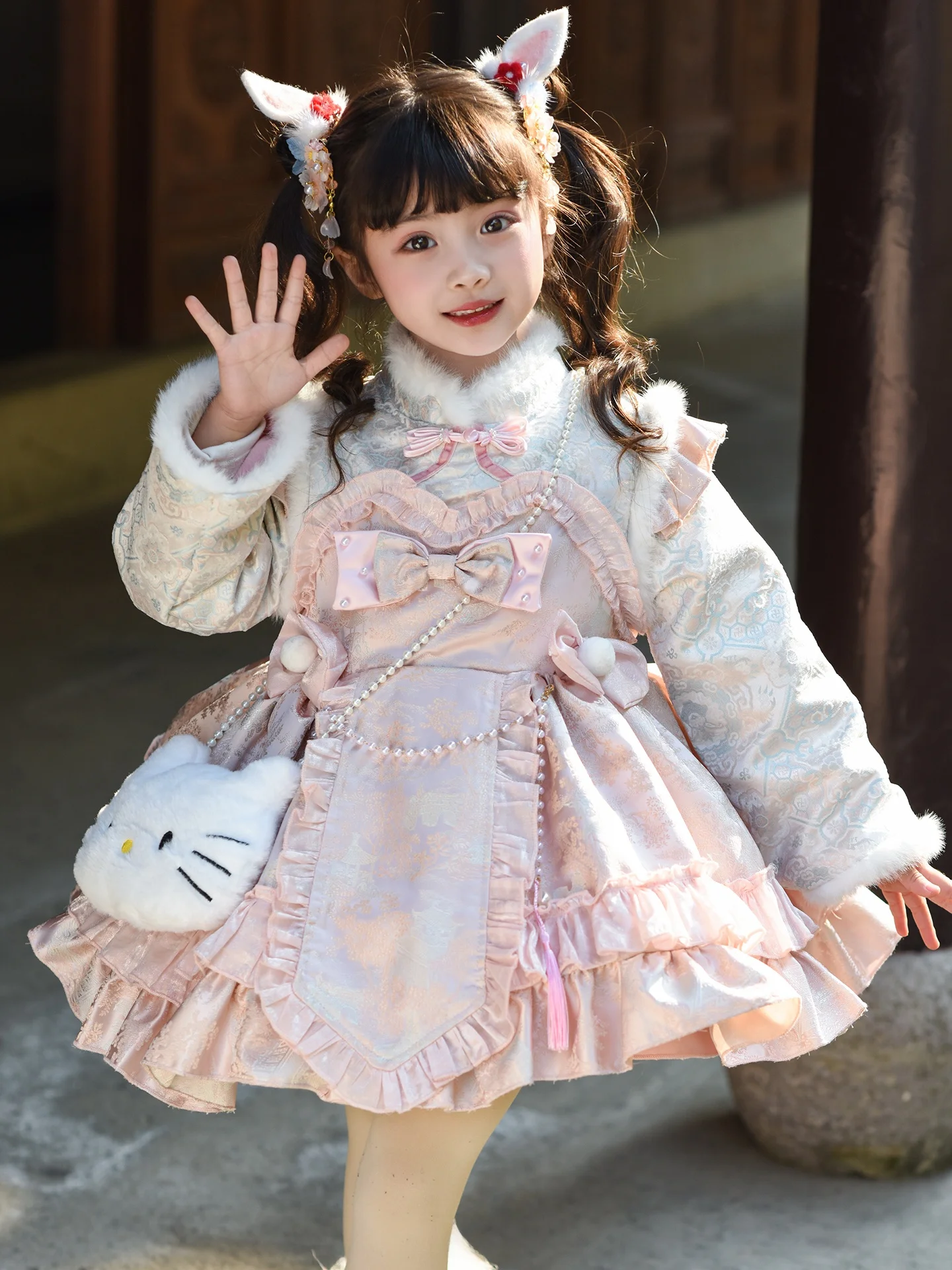 

Sweet Lolita Dr для девочек, осенне-зимний длинный свек, милый свитер миди с вышивкой, комплект из двух предметов, детская мода...