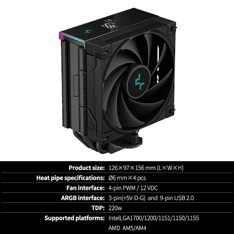 DeepCool-enfriador de aire Digital AK400 para CPU, 4 chips de tubo de calor, 1850RPM, PWM, procesador de PC, disipador térmico, alerta de calor para Intel LGA1700, ADM, AM4, AM5