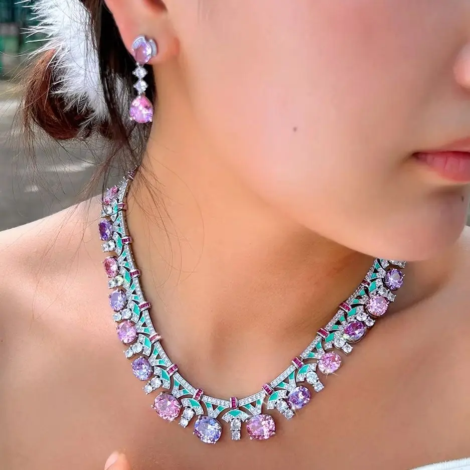 

Pera New Solid Jewellery Oil Painting Necklace Earrings Premium Multicolour 2Pcs Wedding Party Travel Women's Holiday Gift J010