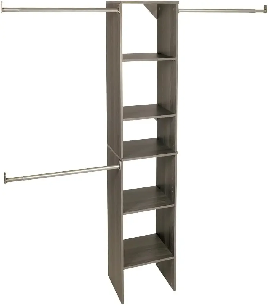 SuiteSymphony Wood Closet System Starter Kit with Tower and 3 Hang Rods, Adjustable and Customizable, For Walk-In and Reach-In C