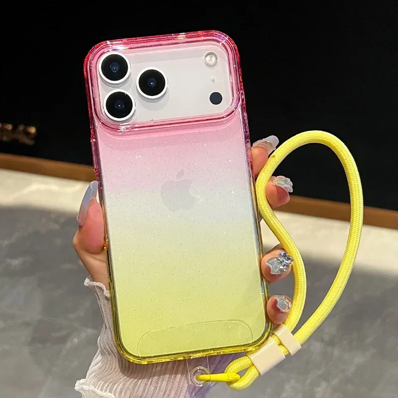

Gradient Colored Glitter Phone Case Suitable for IPhone 17 Air 16 15 14 13 12 Pro Max Lanyard Wristband Protective Cover