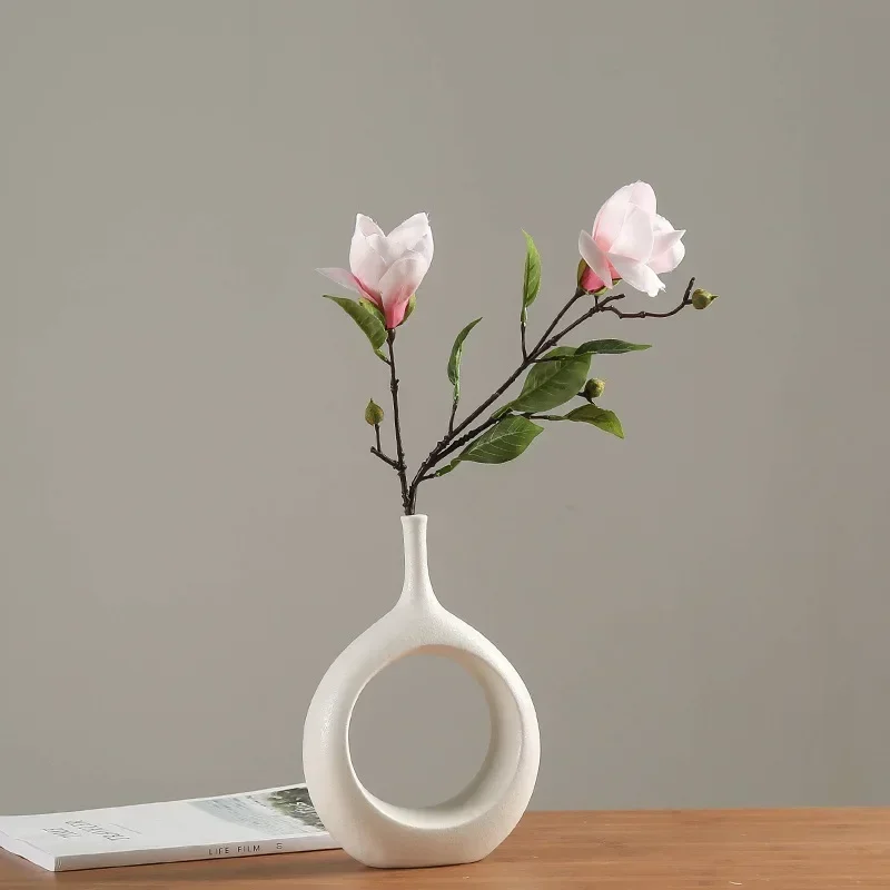 Nordic Ins Creative Ceramics White Small Vase Home Living Room Wine Cabinet Flower Arrangement Container Dried Flower Vase Decor