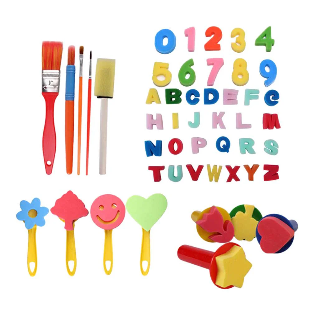 49pcs Painting Sponge EVA Set Creative Stamp DIY Painting Brush Tools For Kids Children Drawing(Random Color)