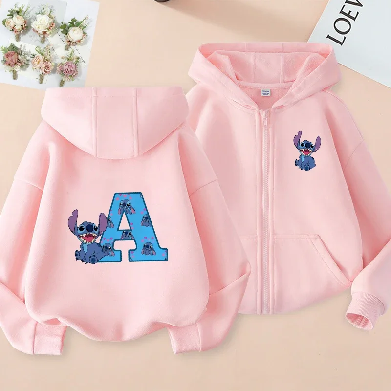 

Lilo And Stitch, 26 English Letters, Harajuku Pattern Print, Zipper Sweater, Children's Coat Hoodie, Boys And Girls Sports Coat