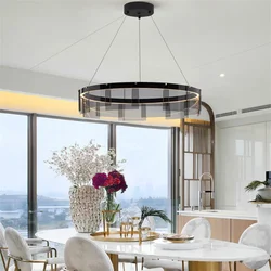 LED Modern Chandelier Glass Pendant Lamp Minimalist Light for Dining Room Restaurant Bedroom Decor Nordic Lustre Round Lighting