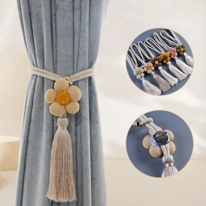 

2 шт.2025 новые подхваты для штор с пятью лепестками и цветами, ремни с кисточками Cottagecore, универсальные аксессуары для декора для дома