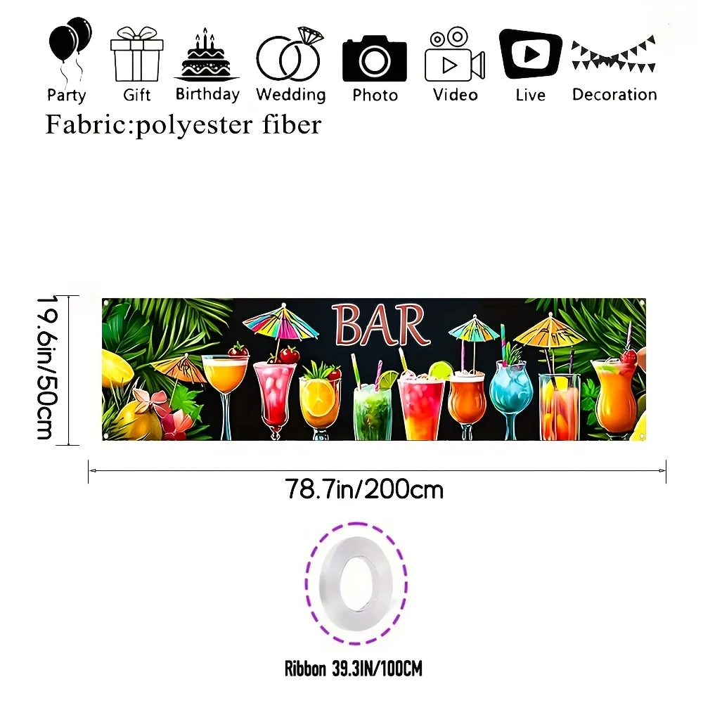 Hawaiianisches Tropisches Bar-Banner, Cocktail-Palmblatt-Wanddekoration für Sommer-Strandparty, Tiki-Bar, Küche und Heimdekoration – Detail 5