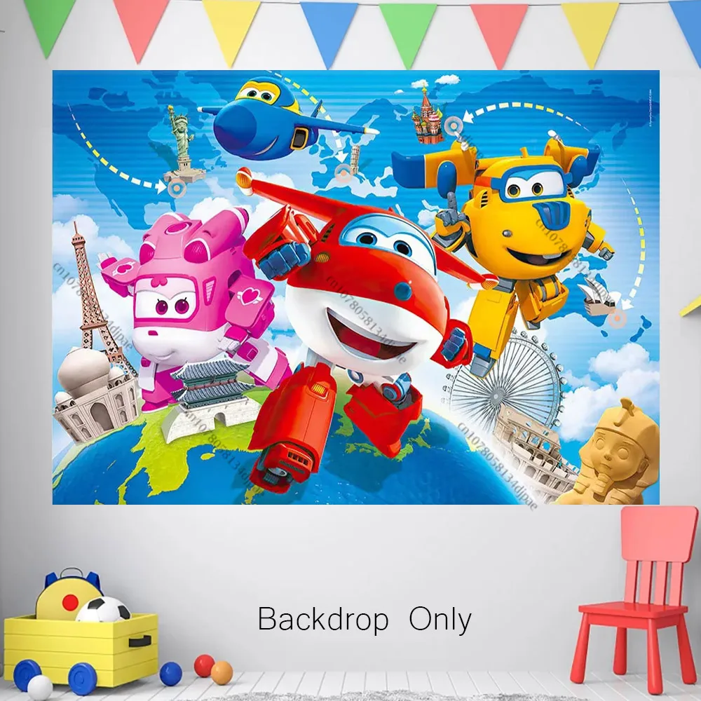 Super Wings Jett Birthday Background Boys Kids Party Banner Backdrop Photography Props Photo Decoration Supplies Baby Shower