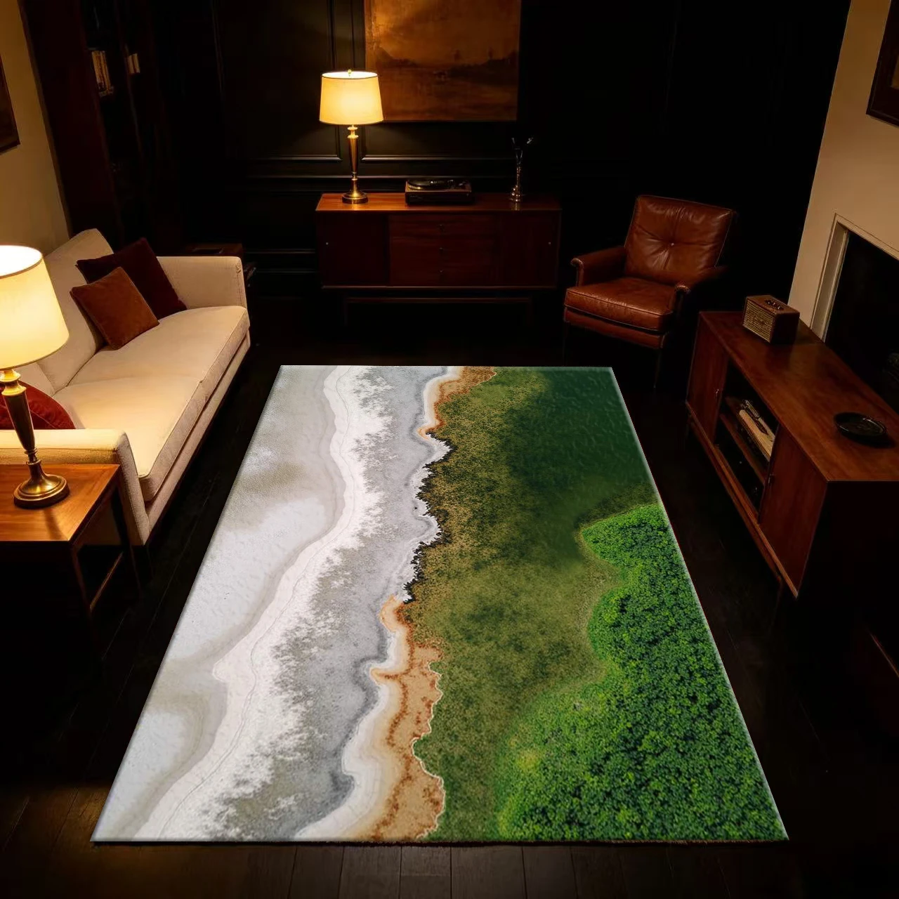 Aerial View Coastline Wetland Nature Carpet Flooring Anti-Slip Abstract Coastal Landscape Floor Rug For Living Room Study Home Decoration