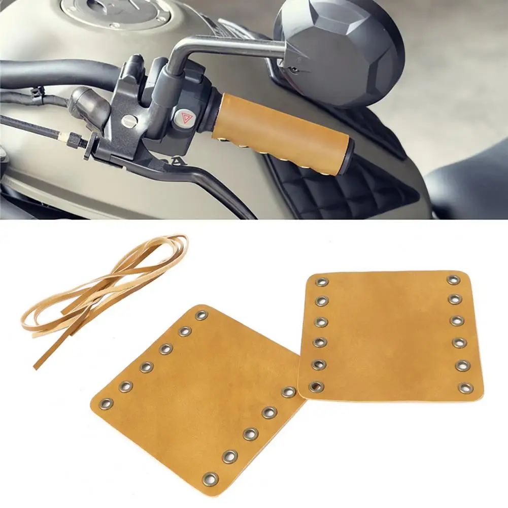 2Pcs Motorcycle Handle Grip Anti Slip Shockproof Retro Wraps Right Left Faux Leather Handlebar Cover for 22/25cm Motorcycle Hand