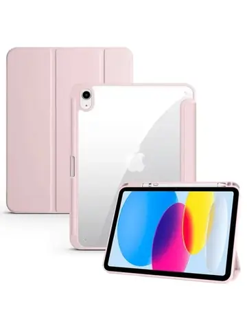 For Apple iPad 2025 Case with Pencil Holder Tri-Folding Acrylic Clear Back Smart Cover for iPad 11th Generation 11 inch A16