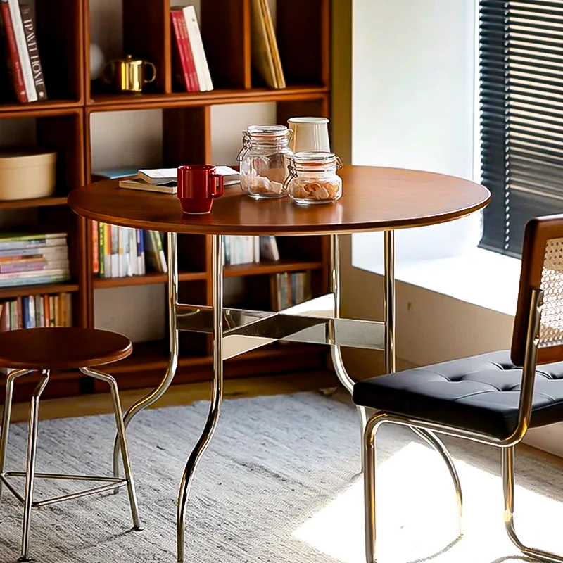 Medieval style solid wood dining table household small round retro foldable round dining  balcony table chairs