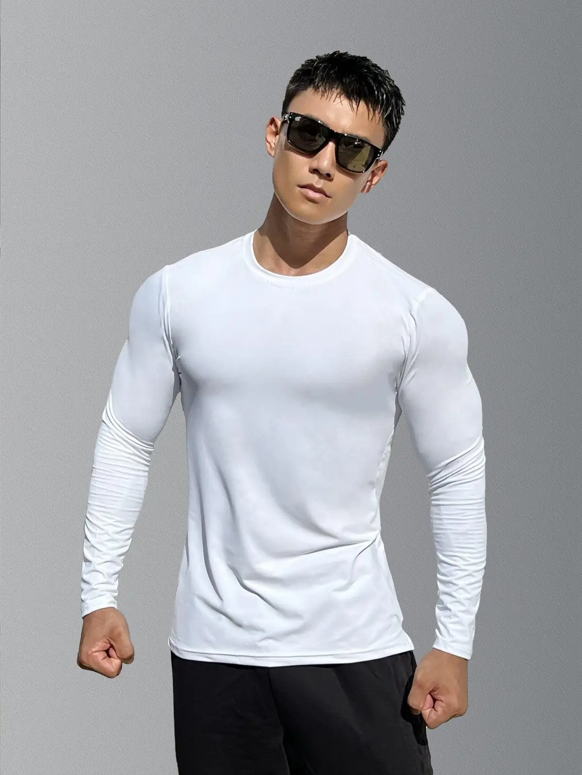 2024 Summer Man Running and Fitness T Shirt Slim Fit Fashion Trend  Motion Fitness O-Neck Long Sleeved Top Tees