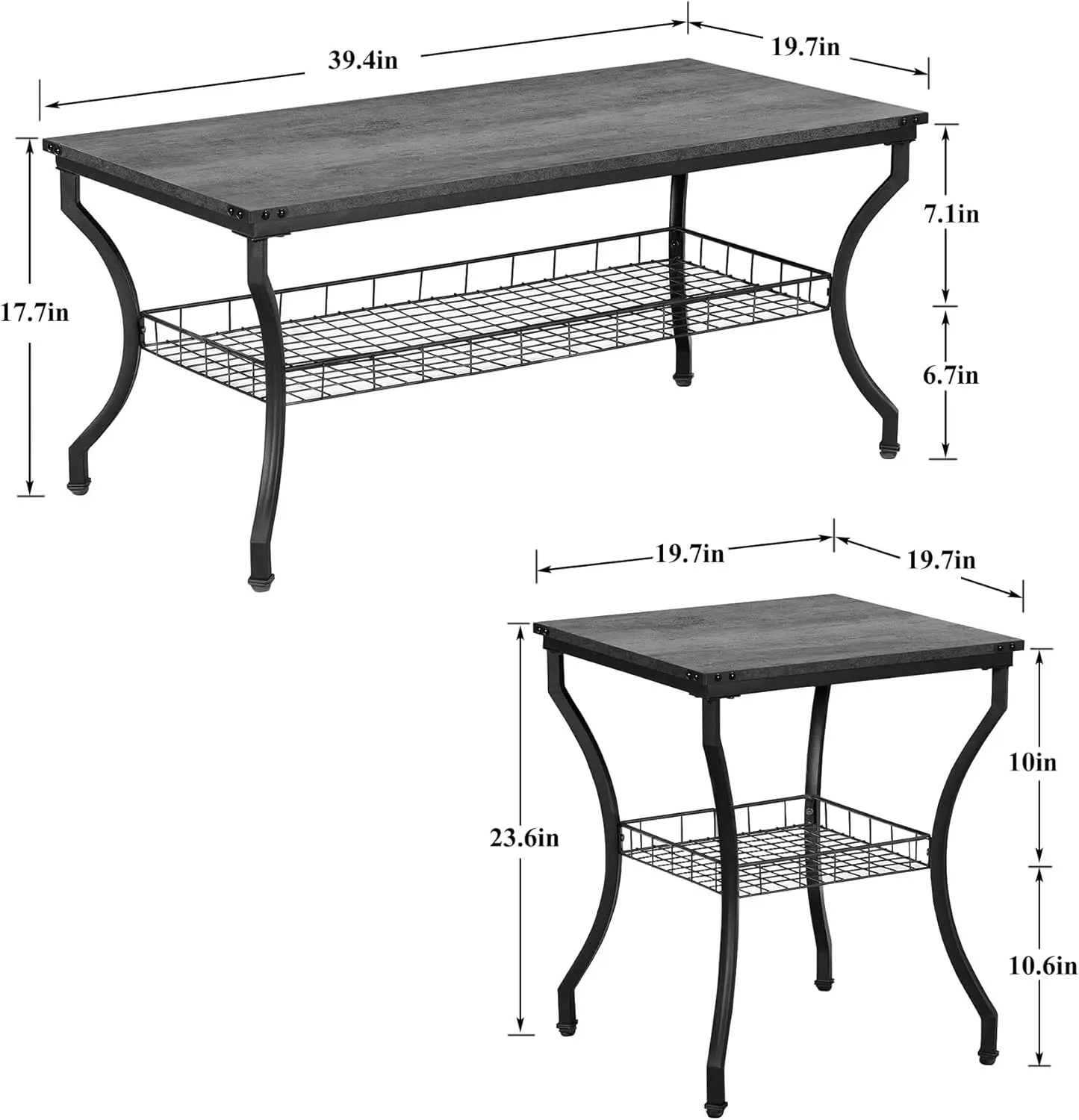 Barang Baru! 3 Set Meja Ruang Tamu, Meja Kopi dan Meja Samping dengan Rak Penyimpanan Terbuka untuk Apartemen, Kantor Rumah, Ukuran Kecil