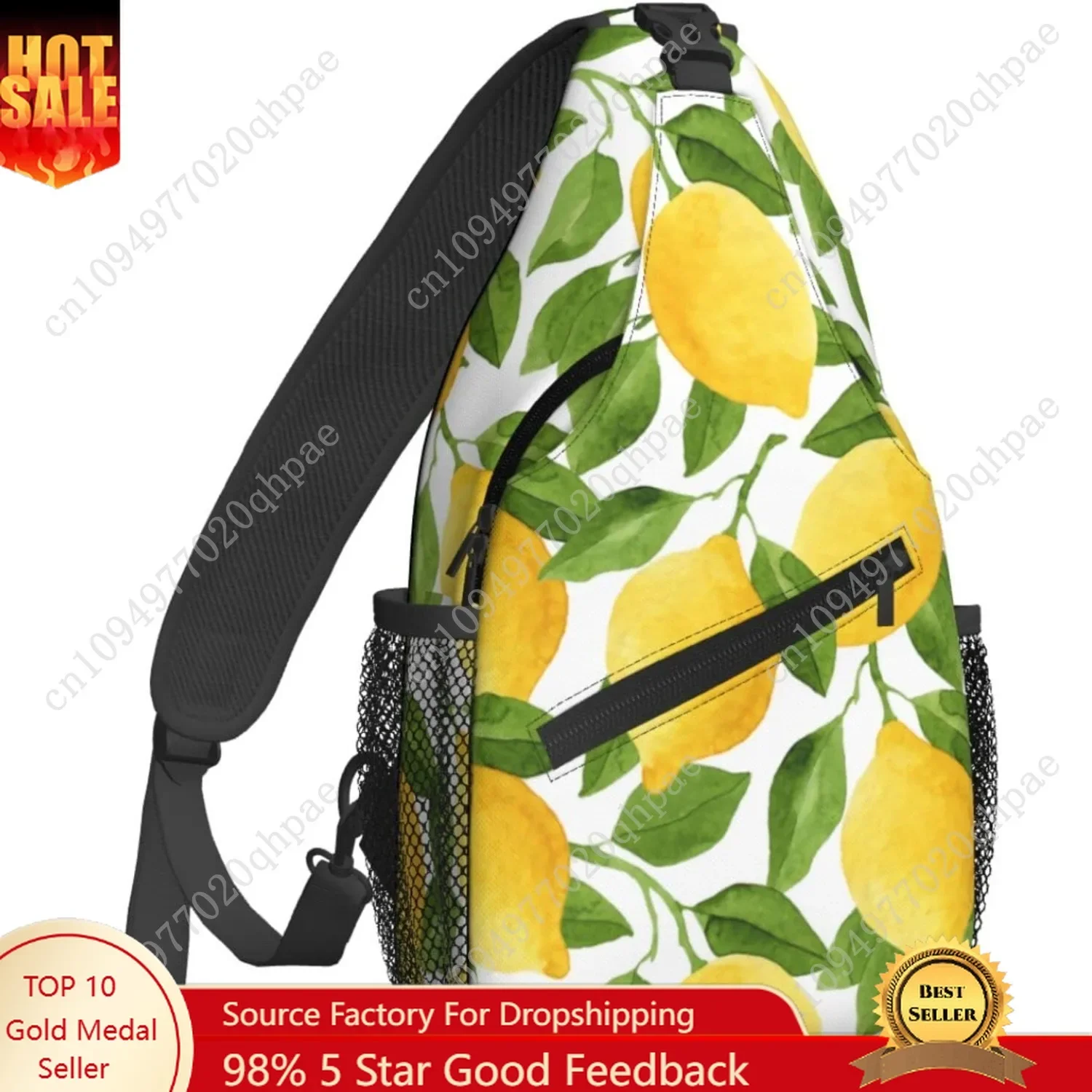 Watercolor Lemons Green Leaves Sling Bag for Women Crossbody Shoulder Bag Casual Daypack Backpacks Men Chest Bag Gym Cycling Tra