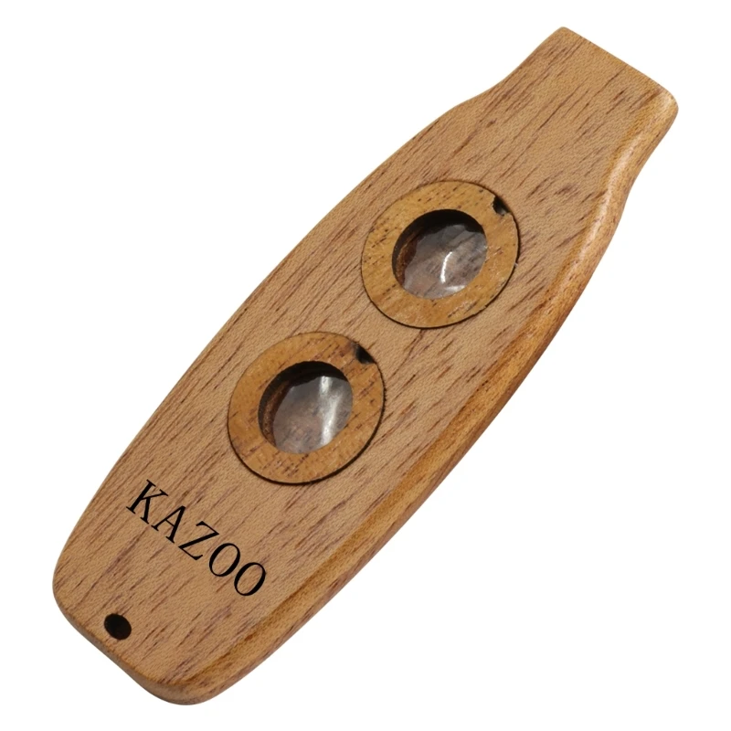 Y1UB Double Membranes Kazoo With Lanyards Wooden Double Flutes Hole Kazoo Easy to Carry