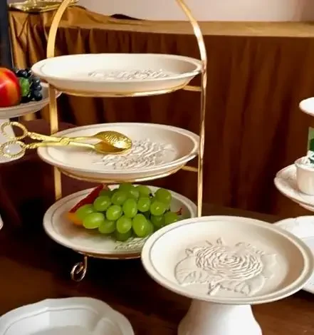 Dim Sum Plate Snack Candy Storage Plate Dessert High Foot Plate Display Rack