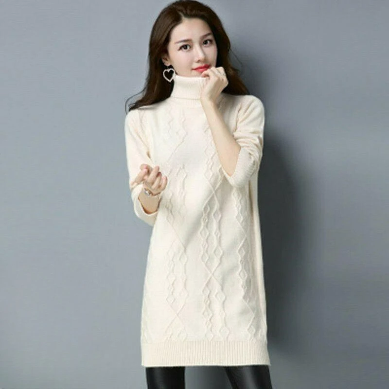 Women 2024 New Autumn winter knitted Sweater  with Velvet Padded Turtleneck Loose Long Bottoming Shirt All-match