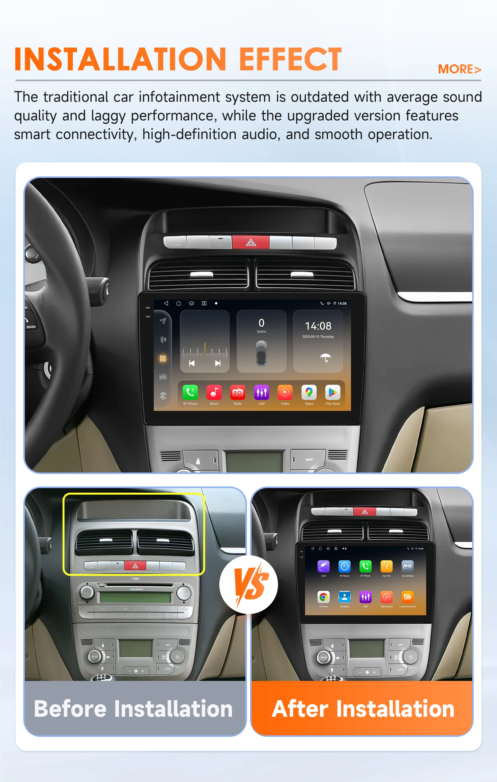 Hizpo 9 Zoll Auto-Intelligent-Bildschirm für FIAT Grande Punto Linea 2007 - 2012 Multimedia GPS Android Auto Carplay Player Octa Core – Detail 6