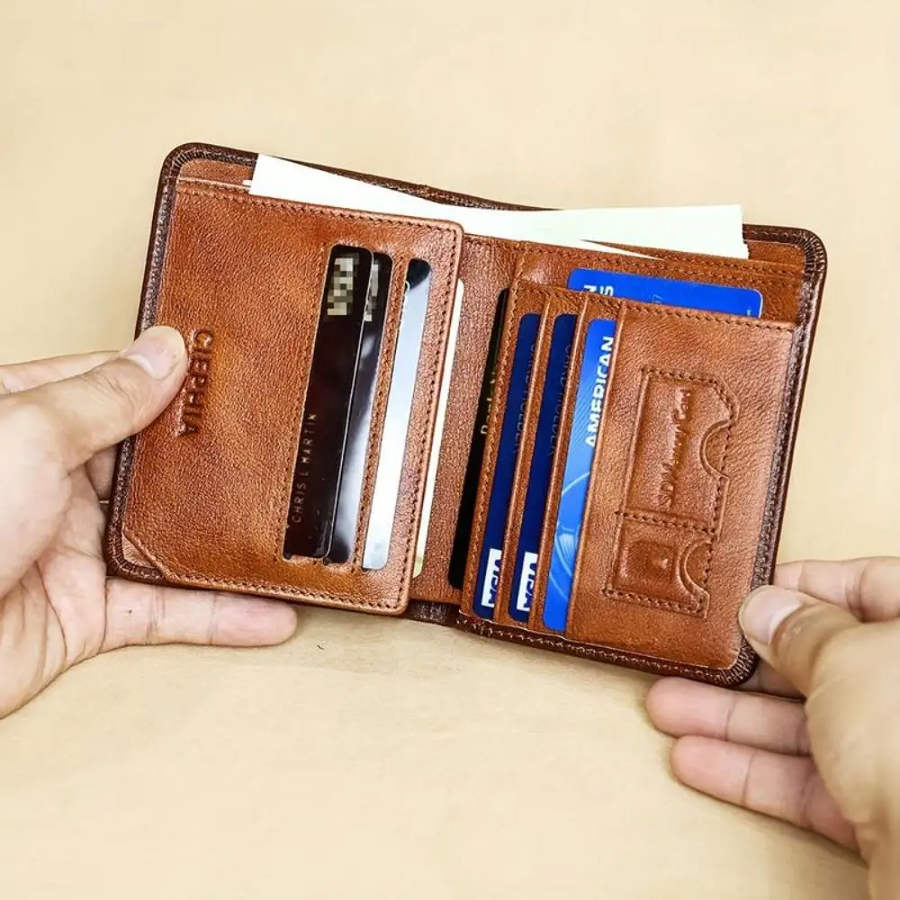 1 Stück Langlebige PU-Leder Herren-Geldbörse mit RFID-Schutz, Vintage Dreifach-Geldbörse, Multifunktionale Kurze ID-Kreditkartenhalter – Detail 11