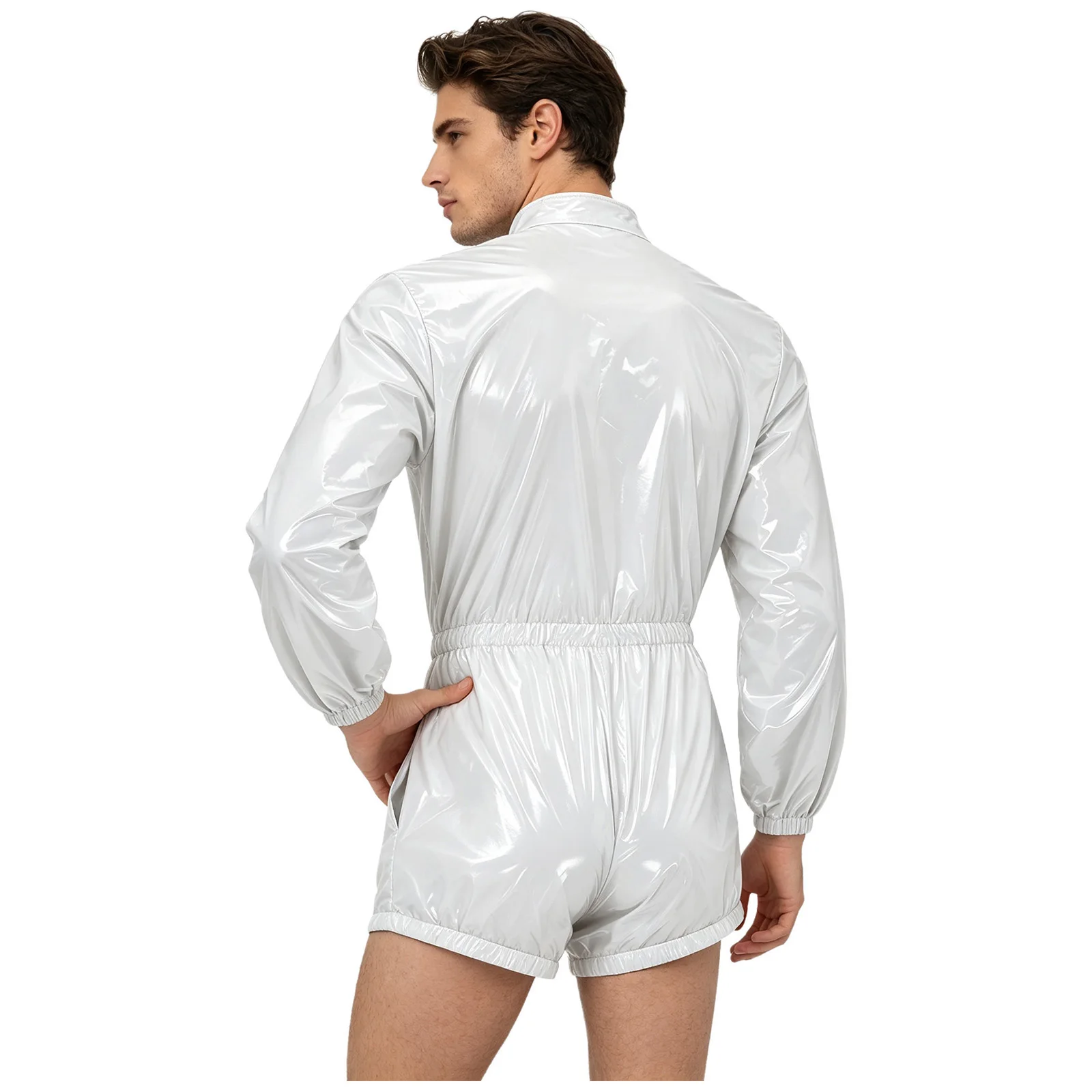 Mens Water Resistant Diaper Coveralls Short Romper Press Button Crotch Bodysuit Leotard for Mechanics and Workshop Heavy Labor