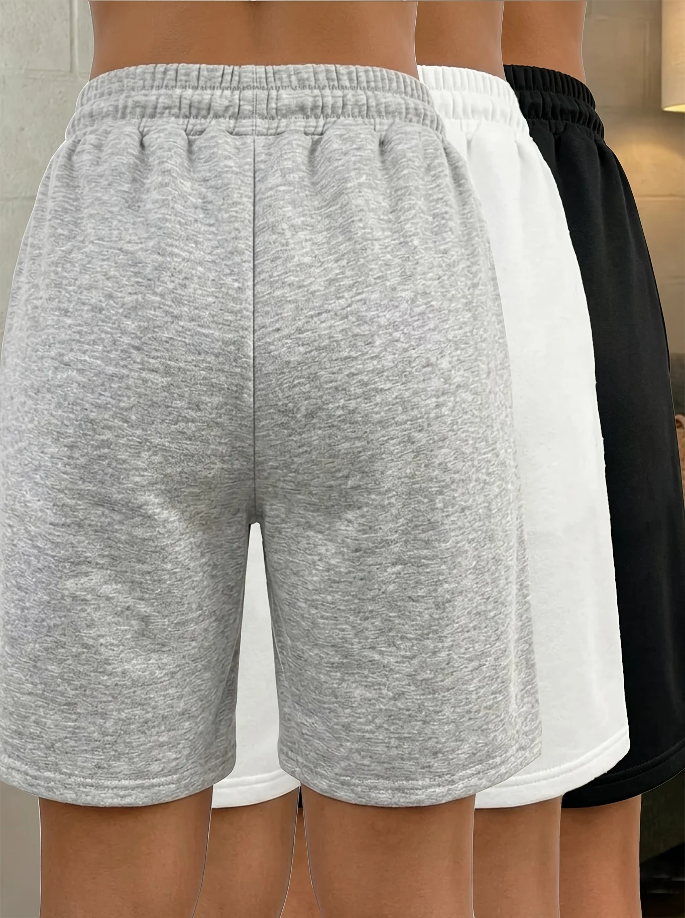 Pantalones cortos deportivos con cintura elástica y cordón, de estilo informal, con bolsillos, ideales para hacer ejercicio en casa, para el uso diario y para actividades al aire libre.