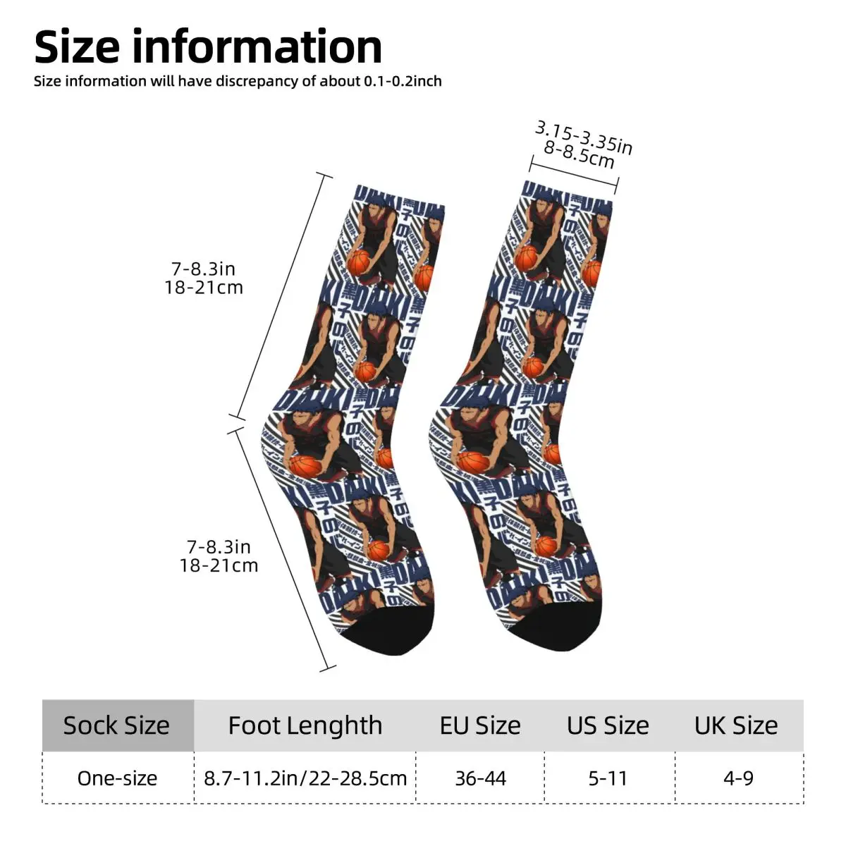 Kaus Kaki Panjang All Seasons Crew Stockings Harajuku Basketball Kuroko No Basket Basuke Kaijo, Kaus Kaki Panjang Hip Hop Keren untuk Pria Wanita, Hadiah