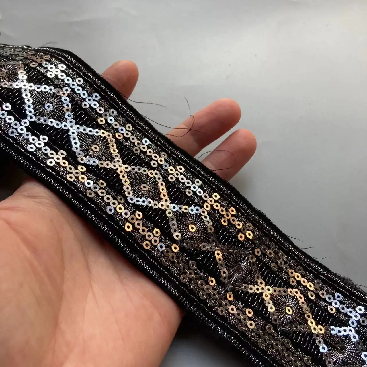 1 Yards Sequins African Lace Trims Geometric Lace Ribbon DIY Sewing Dress Decoration Lacework Materials Silver Black 5cm