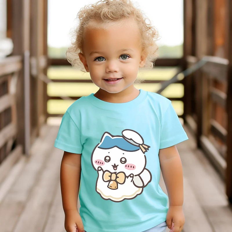 

Chiikawa printed kids T-shirt summer children's cotton short-sleeved suitable for boys and girls blue casual tops