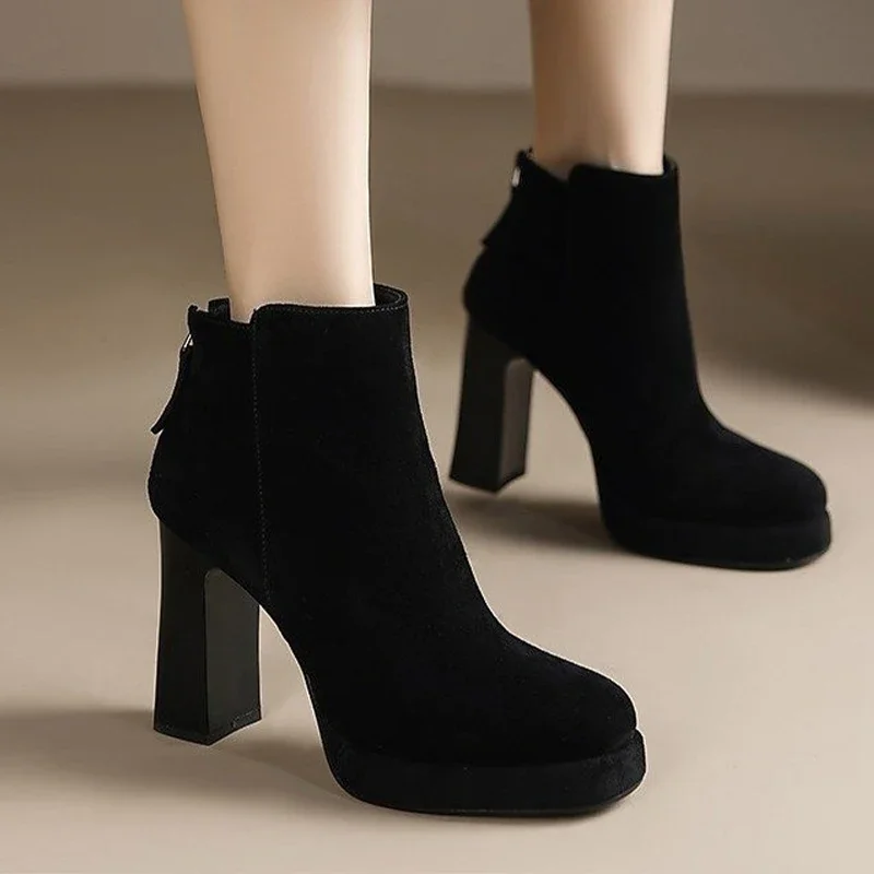 الكاحل المرأة أحذية عالية الكعب الجلد المدبوغ أحذية أنيقة مكتنزة أحذية الشتاء الفاخرة 2025 مصمم مضخات فستان أنيق تشيلسي الأحذية #5
