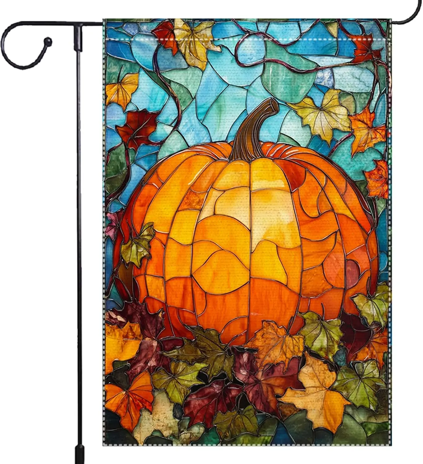 Fall Garden Flag For Outdoor Decor Thanksgiving Garden Flags Autumn Stained Glass Pumpkin Maple Leaf Double Sided Small