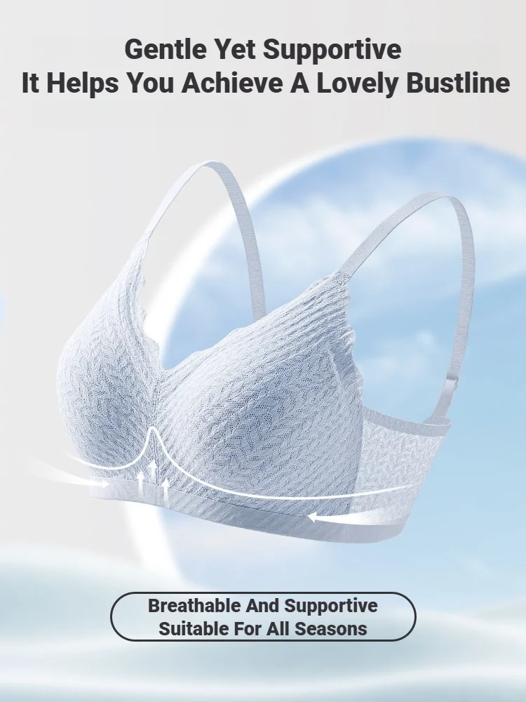 CHUANGERM Women Lace Seamless Wireless Bra Thin‑Section Spaghetti Strap Back Non‑Slip Gathered Lingerie For Small Chest view 2