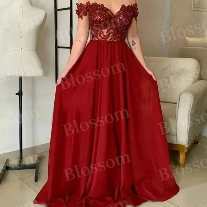 Tulle V-neck Gala dress Sexy backless Ball dress Decal floor-length off-the-shoulder cocktail dress