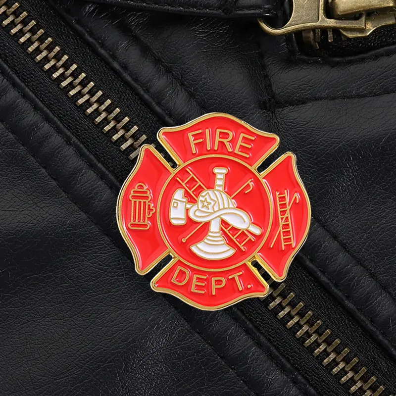 Firefighter Maltese Cross Enamel Brooch Fire Dept Badge Pin Decorative Lapel Pin Gift for Fire Service Supporter