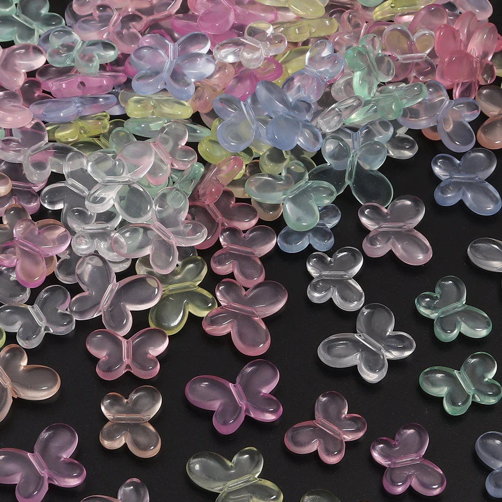 100pcs Transparent Butterfly Acrylic Beads Mixed Color Loose Beads For Jewelry Making DIY Necklace Bracelet Earrings Accessories