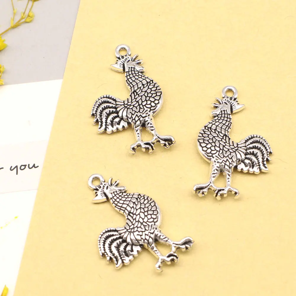 3pcs 20x30mm Rooster Charms Men Pendant Accessori For Woman Ladies Jewelry Antique Silver Color