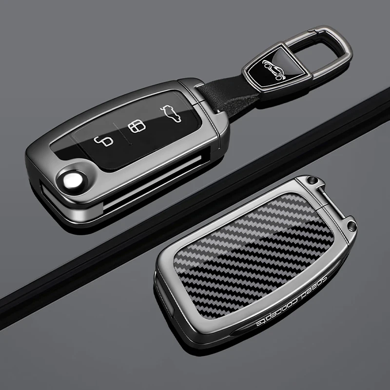 Alloy Carbon Fiber Car Folding Key Cover Case For Ford Fiesta Focus 2 Ecosport Kuga Escape Falcon B-Max C-Max Eco Sport Galaxy