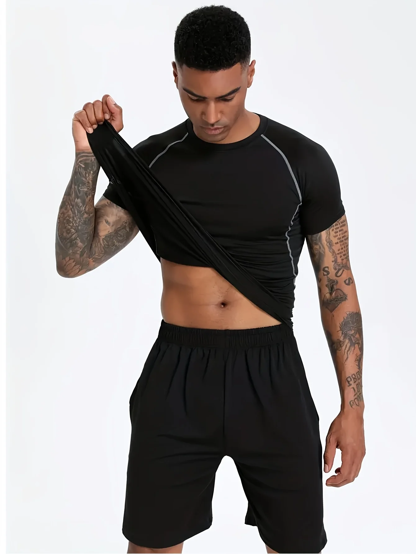 

Мужская стисная спортивная рубашка, черный топ с короткими рукавами, подходит для бега, баскетбола, езды на велосипеде и т. д., спортивная повседневная одежда
