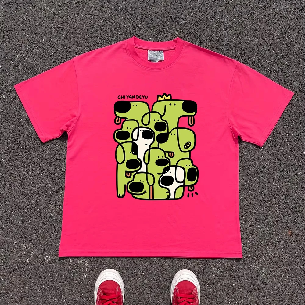 Breathable Shoulder Version Short Sleeve T-Shirt Wang Studio 220G Cute Color Block Summer Campus Doggies Fashion Sun Protection