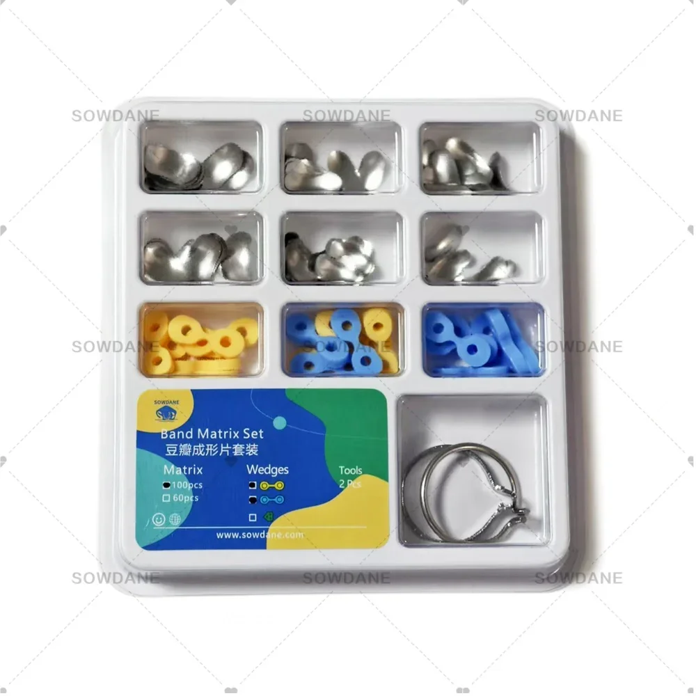 100Pc/Set Lab Matrix Bands Ortho Matrice Material Sectional Contoured Matrices with Elastic Rubber Wedges Set